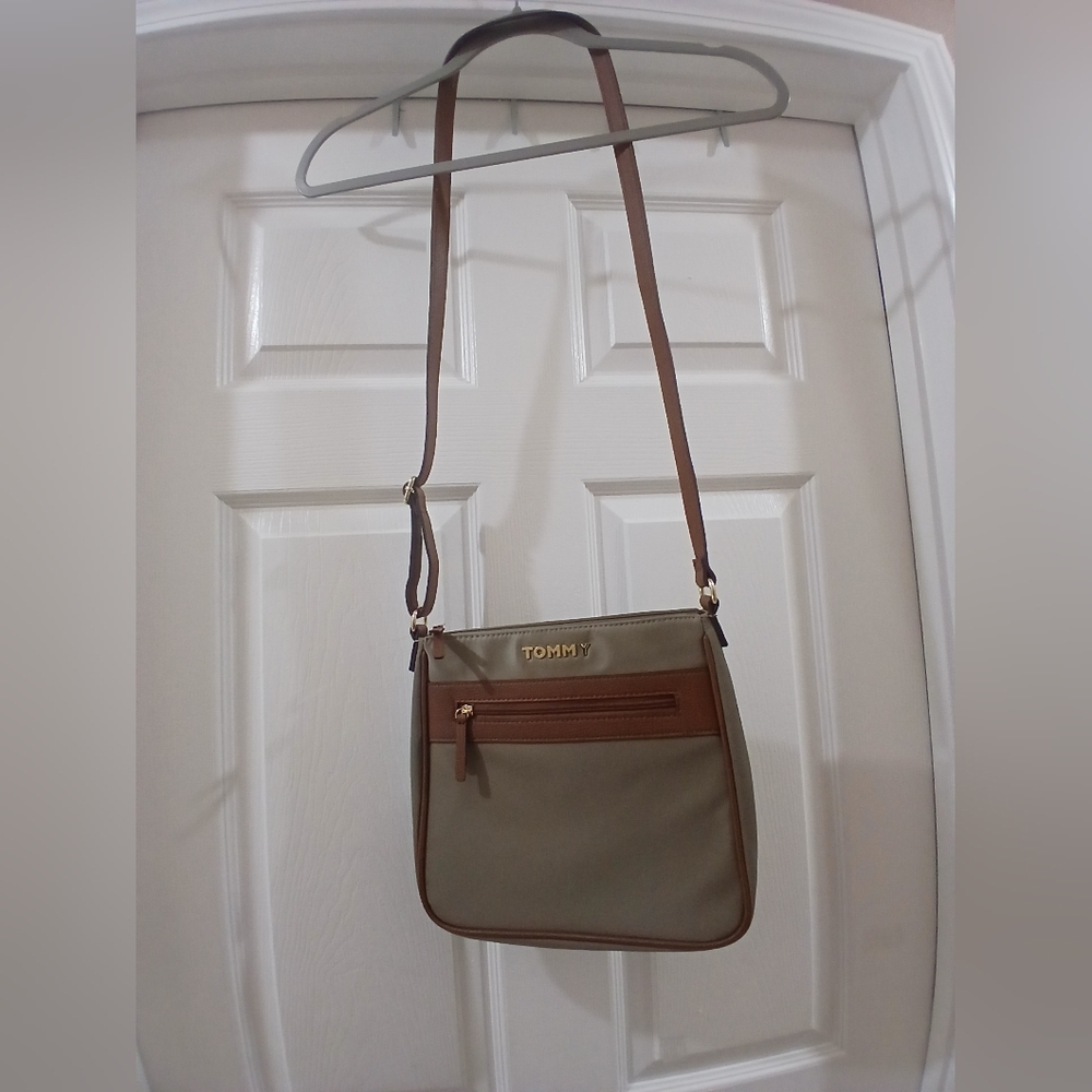 Tommy Hilfiger Brown and Tan Messenger Bag with Adjustable Strap